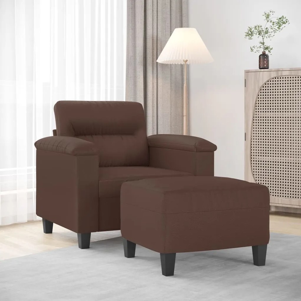 3153679 vidaXL Fotoliu canapea cu taburet, maro, 60 cm, piele ecologică