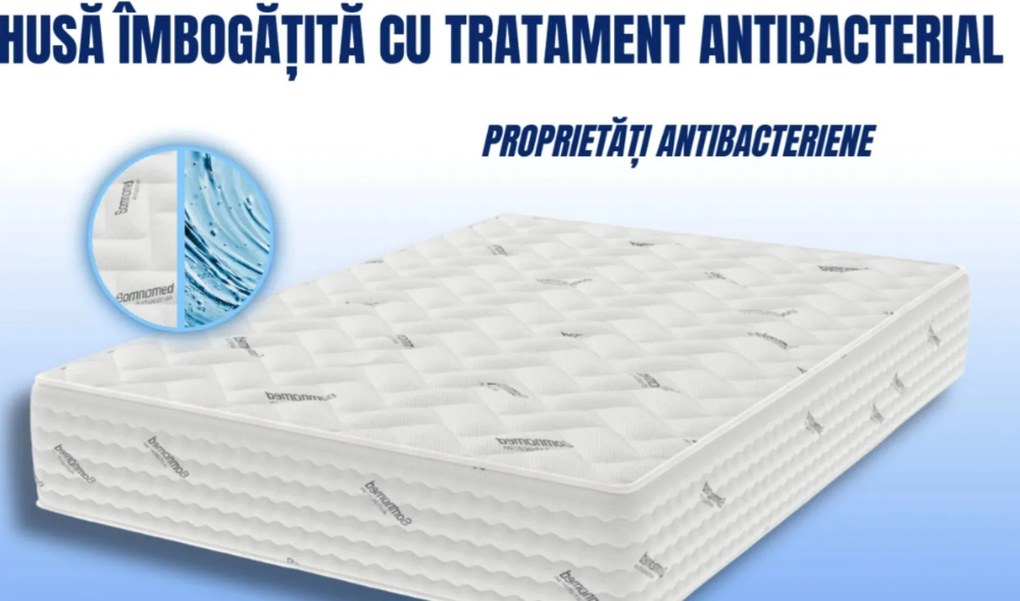 Saltea Model S10, Arcuri si Spuma cu Memorie, Inaltime 30 cm, Husa tratament antiacarieni - 180x200cm