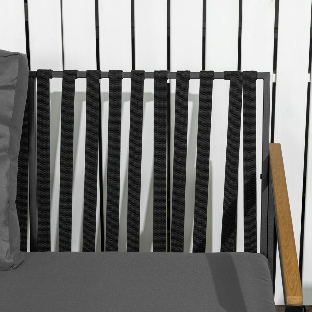 Outsunny Set mobilier de grădină 4 piese 4 persoane cu canapea cu 2 locuri fotolii și masă de cafea 8 perne negru gri închis | Aosom Romania