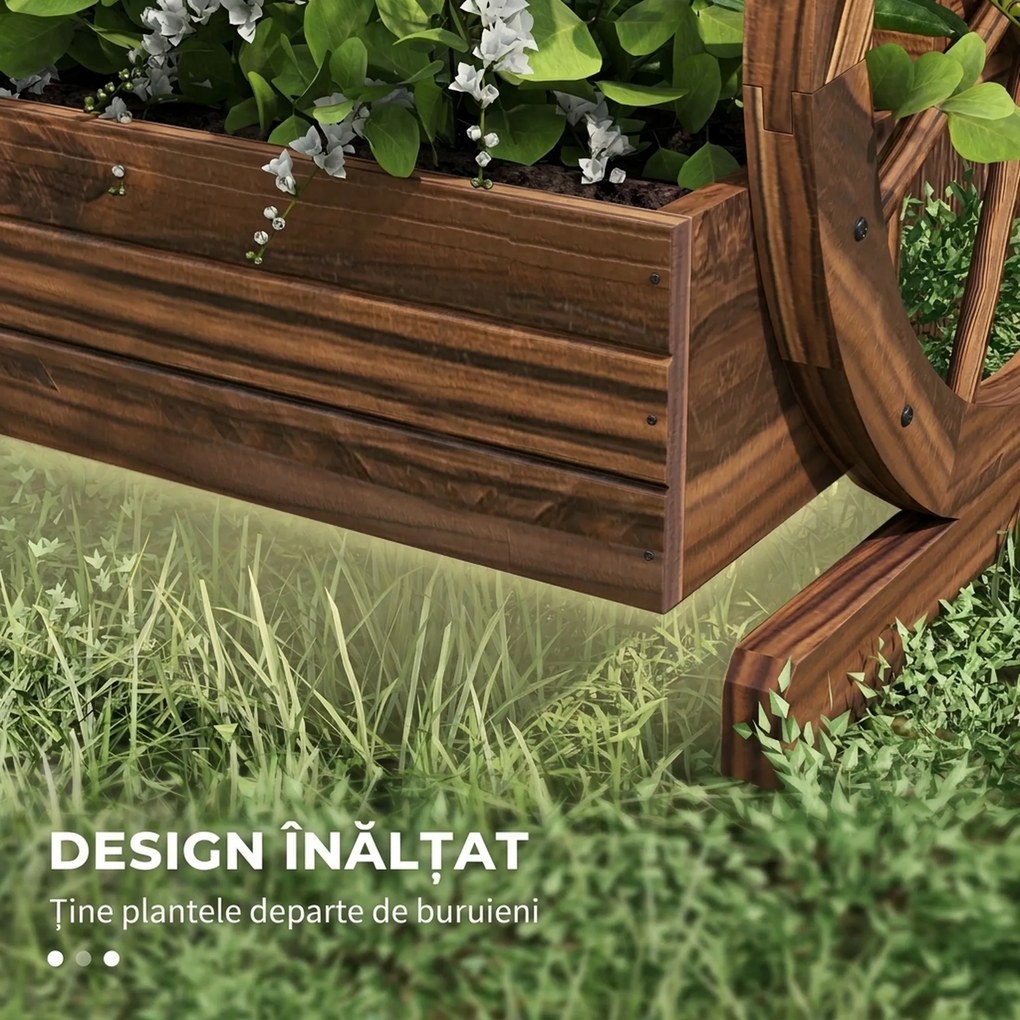 Outsunny Pat de Gradină Înălțat pe 2 Nivele, Jardiniere Căruță din Lemn Finisaj Carbonizat cu Orificii de Drenaj pentru Legume, Flori | Aosom Romania