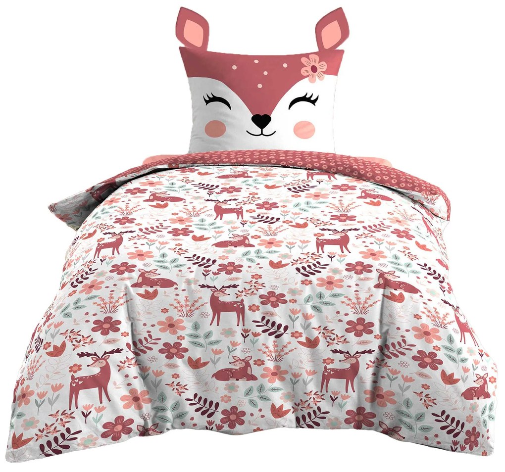Lenjerie de pat pentru copii 140 x 200 cm, din două piese, model cu cerbi.