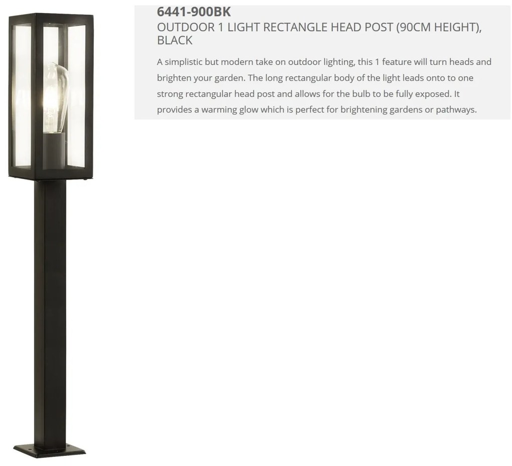 Stalp de iluminat exterior stil clasic IP44 Box H-90cm 6441-900BK SRT