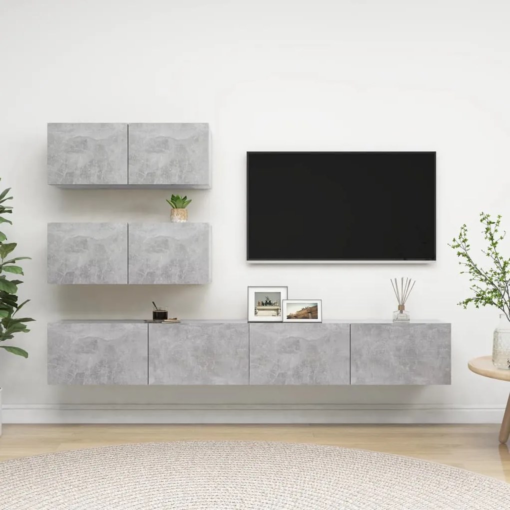 vidaXL Set de dulapuri TV, 4 piese, gri beton, lemn prelucrat