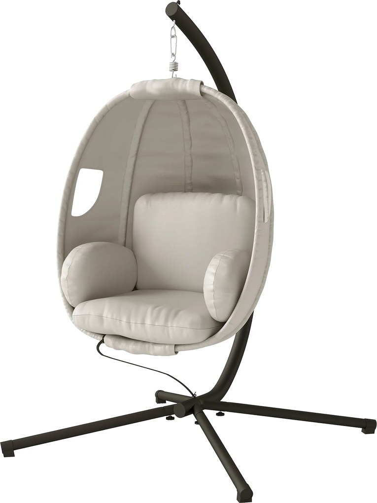 Outsunny Fotoliu suspendat cu cadru, coș pliabil cu pernă groasă, înălțime reglabilă, centură de siguranță până la 120 kg | Aosom Romania