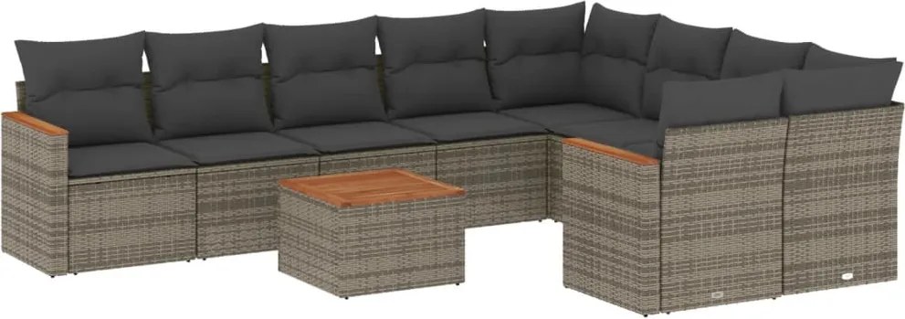 vidaXL Set mobilier de grădină cu perne, 10 piese, gri, poliratan