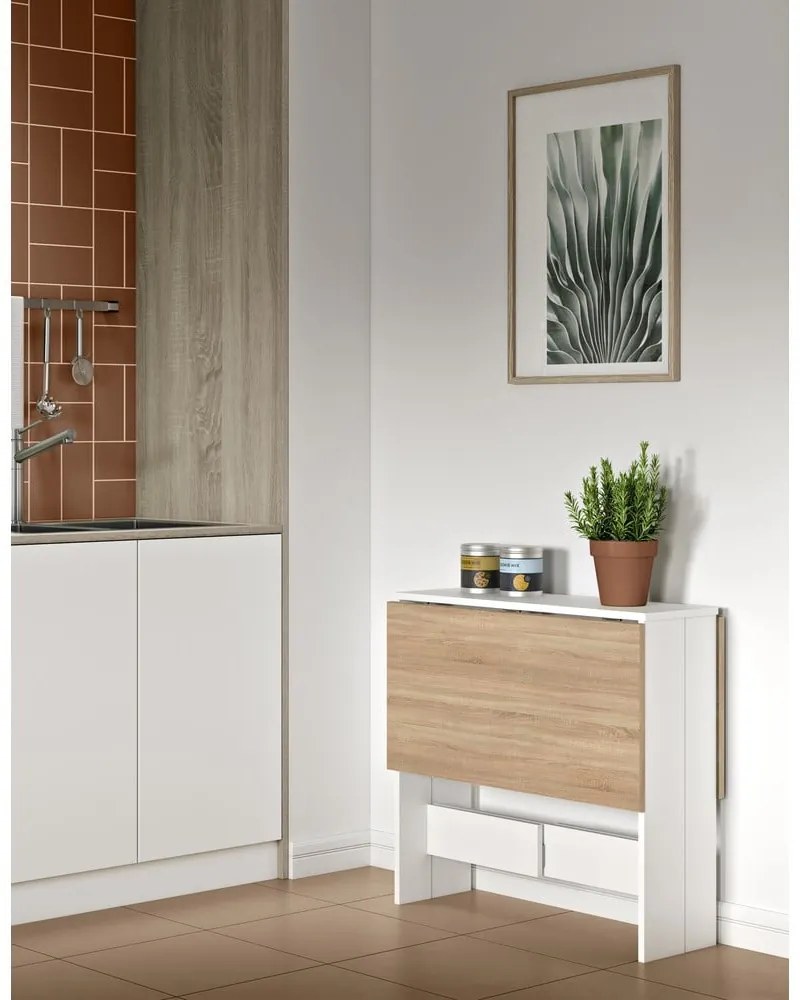 Masă de dining extensibilă cu blat cu aspect de lemn de stejar 76x28 cm Papillon – TemaHome