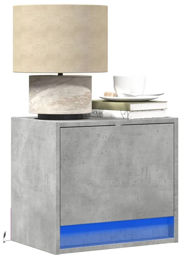 vidaXL Noptiere montate pe perete cu lumini LED, 2 buc., gri beton