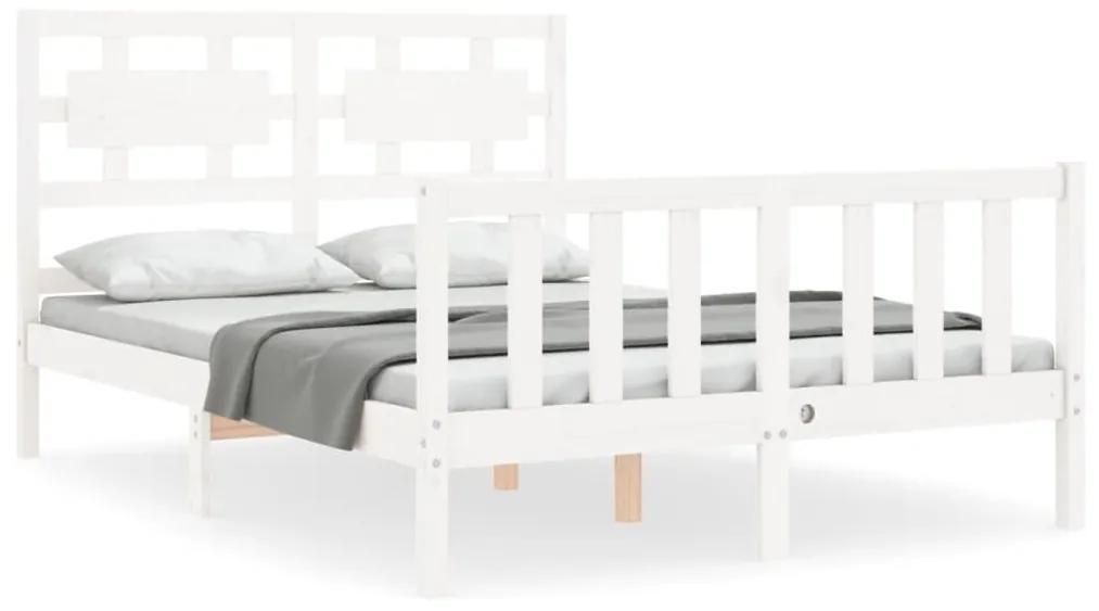3192537 vidaXL Cadru de pat cu tăblie, 140x190 cm, alb, lemn masiv