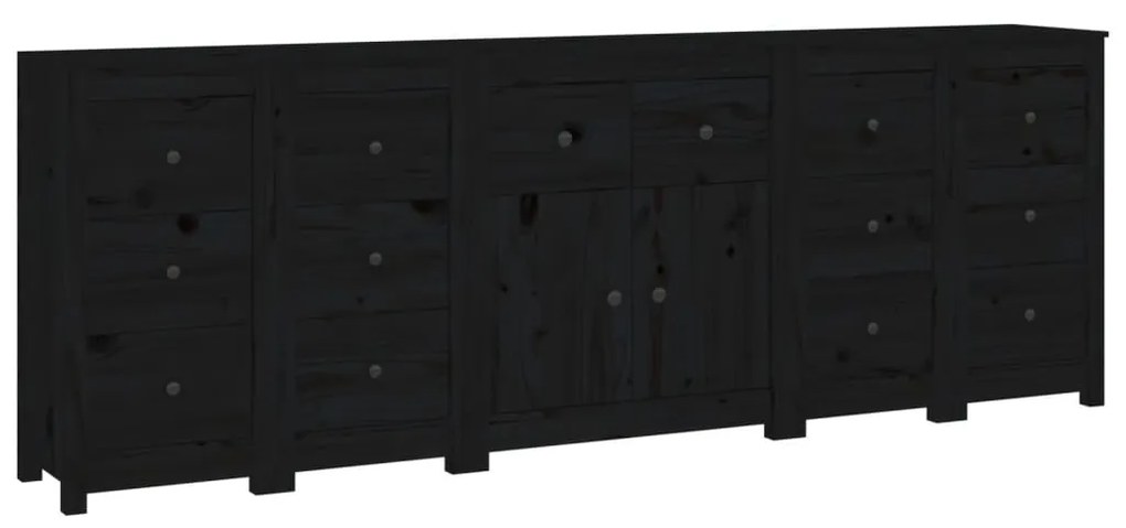 3114093 vidaXL Servantă, negru, 230x35x80 cm, lemn masiv de pin