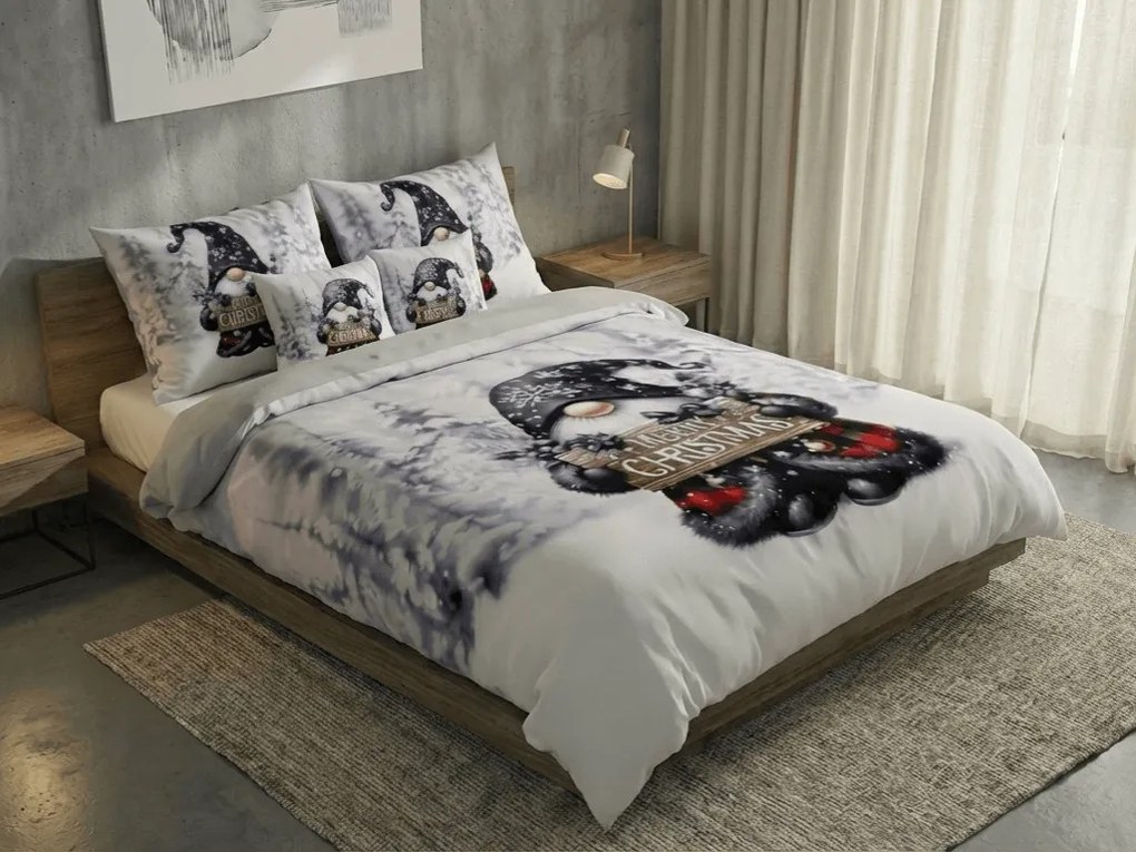 Lenjerie de pat din microflanel 3D JOLLY GNOME alb + husa pentru pernuta 40 x 50 cm gratuita Dimensiune lenjerie de pat: 70 x 90 cm | 140 x 200 cm