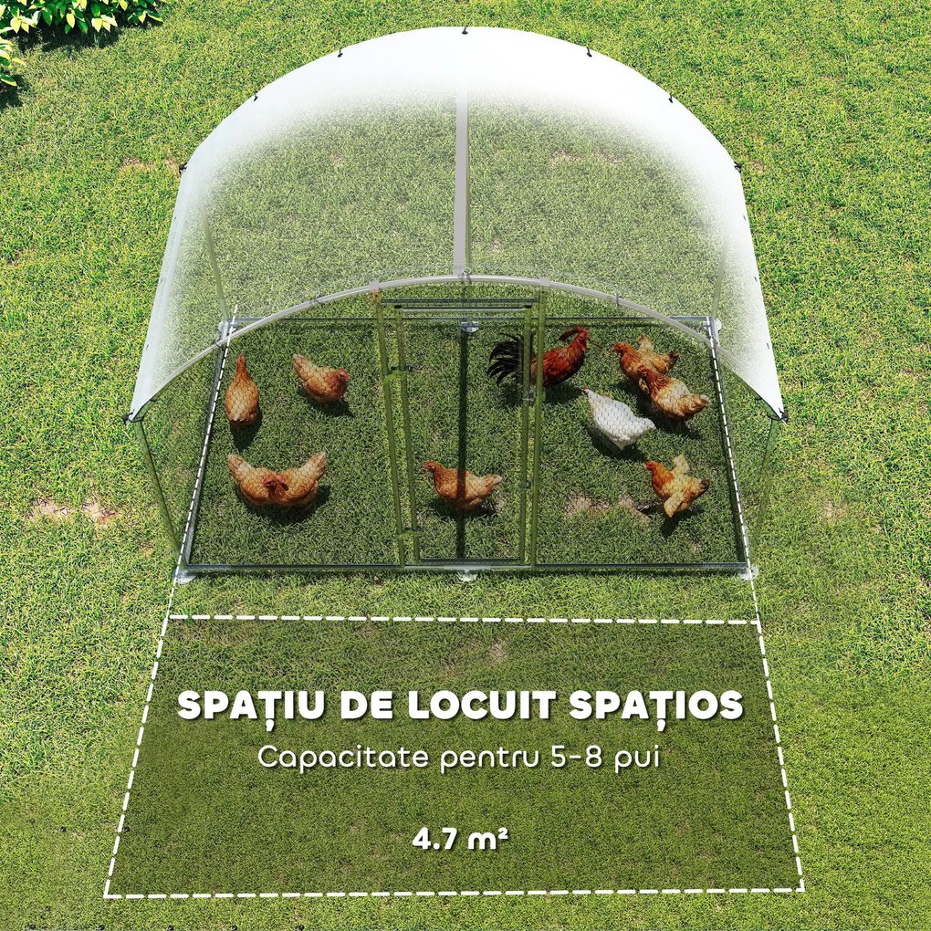 PawHut Țarc pentru Găini din Metal, Mare, cu Acoperire Impermeabilă și Anti-UV, Țarc Exterior cu Ușă Blocabilă, pentru 5-8 Găini, Argintiu | Aosom Romania
