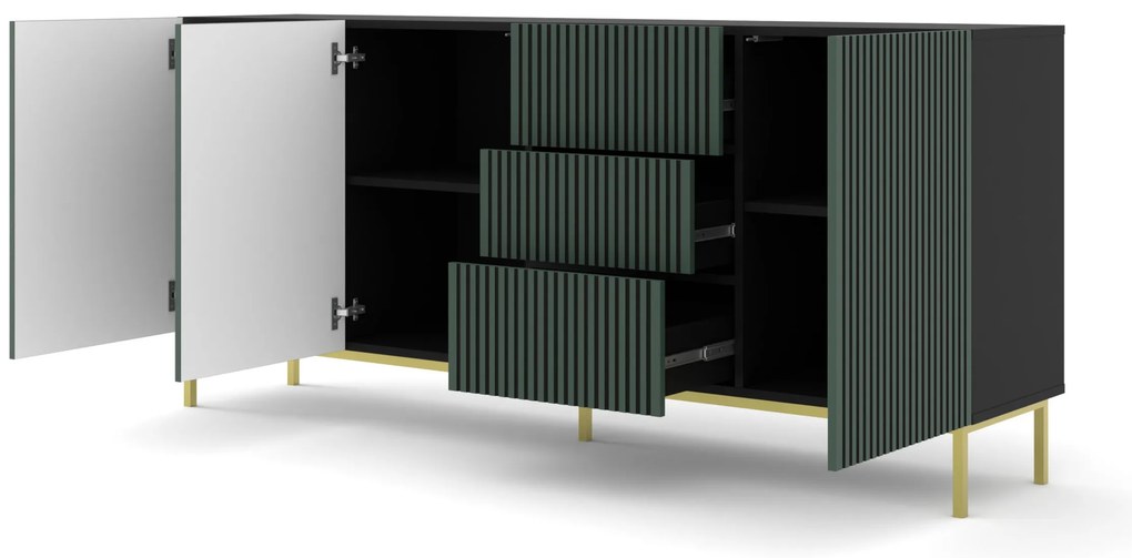 Comodă F 3D3S 200 Rowanna (Negru + Verde închis + Auriu). 1125076