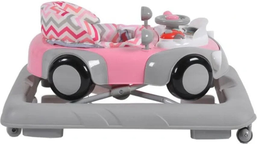 Premergator Reglabil in 3 Trepte NOVOKIDS™ Shelby Mini Car , Roti silentioase, Pliabil, 8 Roti, Cu Melodii si volan, Model Masinuta, Roz