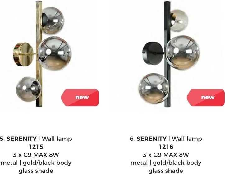 Aplica de perete cu 3 surse de lumina SERENITY auriu