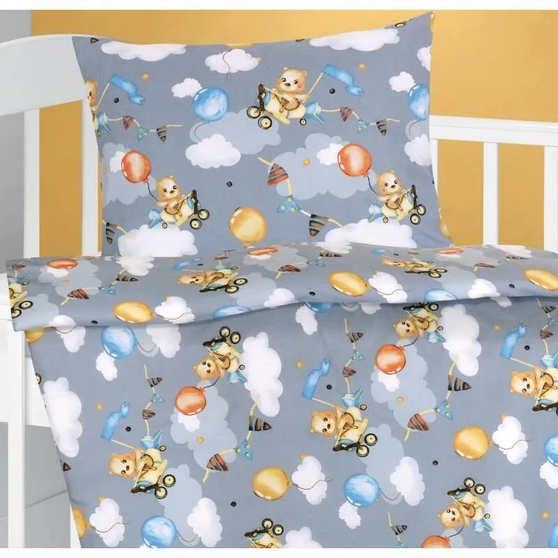 Lenjerie de pat pentru pătuț Bellatex Cotton AgataBear gri, 90 x 135 cm, 45 x 60 cm