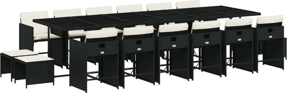 vidaXL Set mobilier de grădină cu perne, 17 piese, negru, poliratan