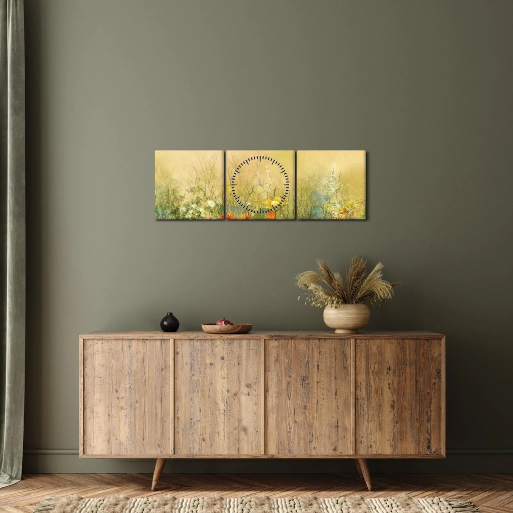 Tablou - Pajiște pictată (cu ceas) (90x30 cm)