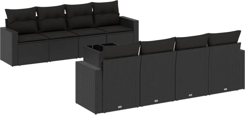 vidaXL Set mobilier de grădină cu perne, 9 piese, negru, poliratan