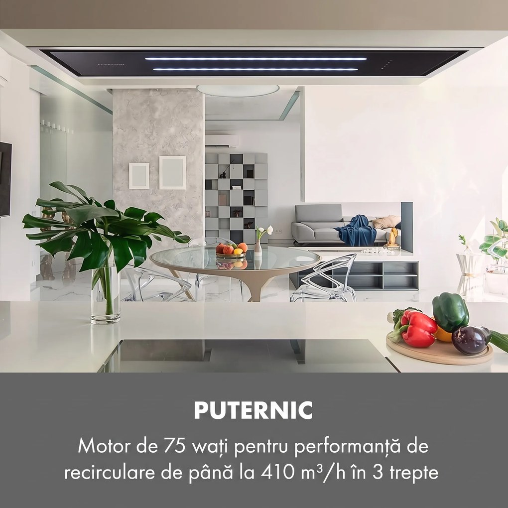 Klarstein High Line, hotă de tavan, 90 cm, 410 m³/h, 75 W, 3 niveluri, telecomandă, negru