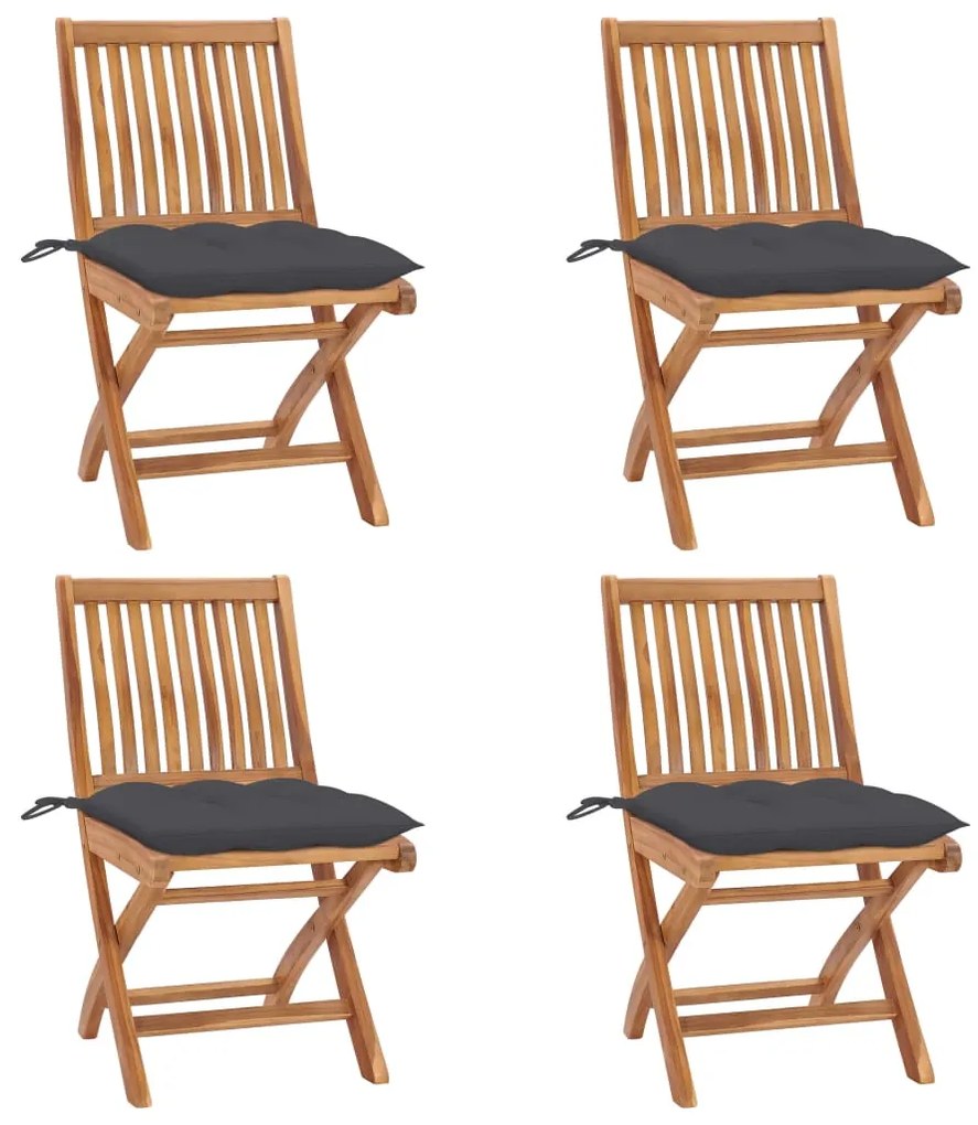 vidaXL Scaune grădină pliabile cu perne, 4 buc, lemn masiv tec