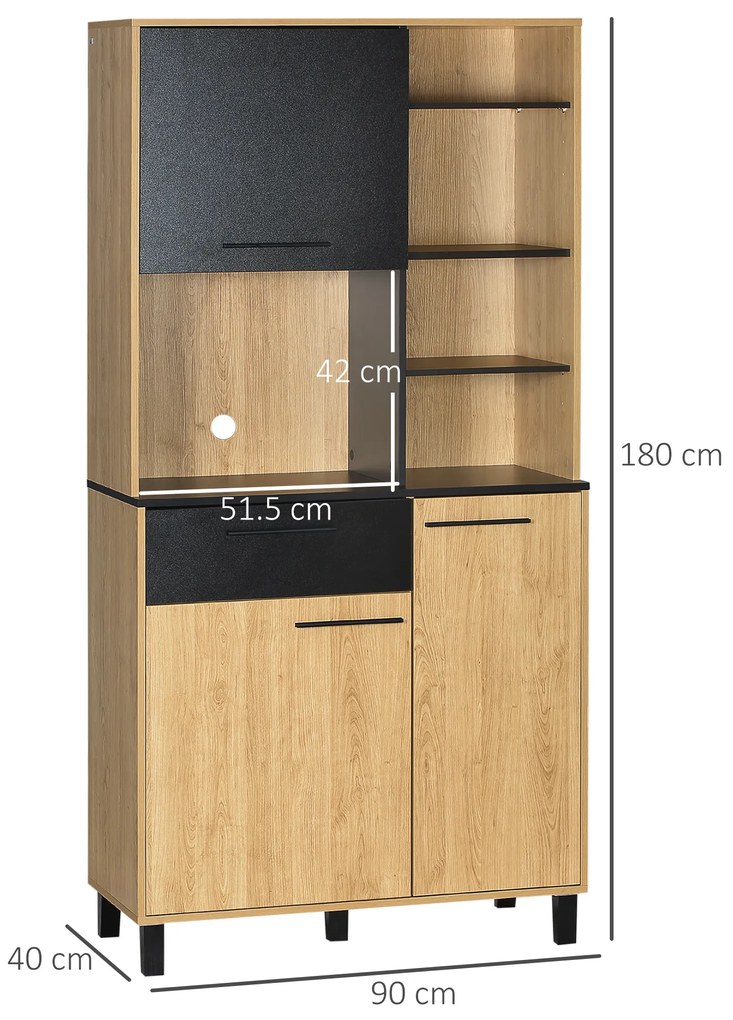 HOMCOM 180cm Kitchen Cupboard, Freestanding  Storage Cabinet with Soft Close Doors, Adjustable Shelves and Drawers | Aosom Romania