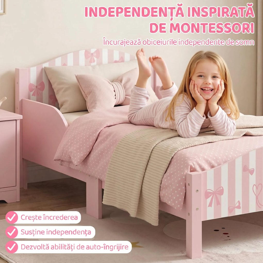 AIYAPLAY Pat Montessori pentru Copii 3-6 Ani Design în Formă de Fundă cu Protecții Anti-cădere, 146 x 76,5 cm, Roz | Aosom Romania