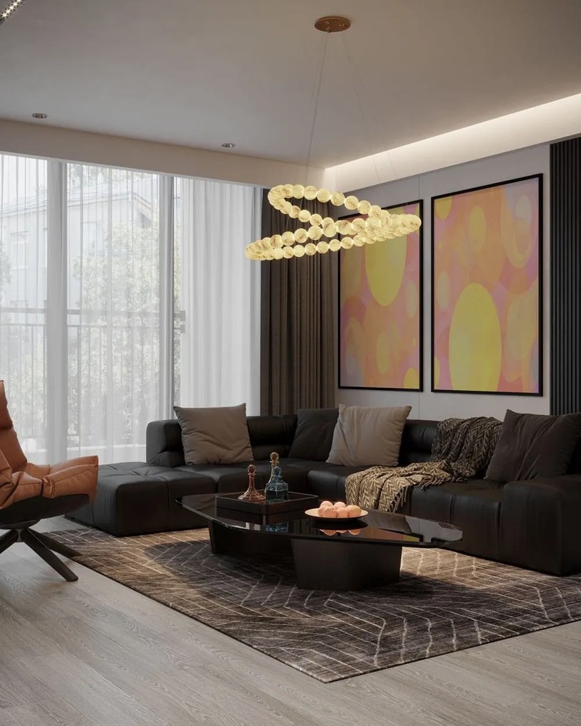 Lustra decorativa metal auriu, piatra naturala LED Coralys