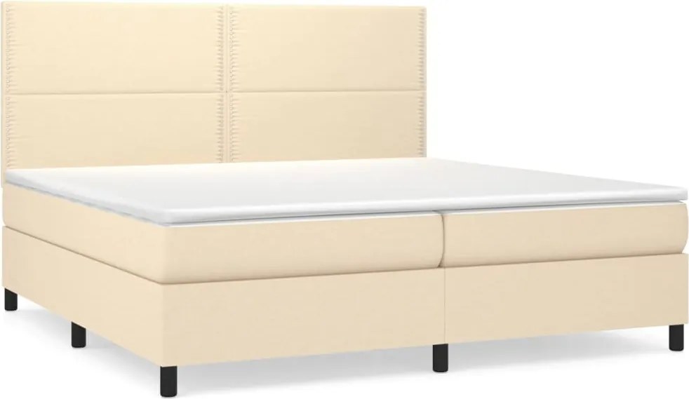 vidaXL Pat box spring cu saltea, crem, 200x200 cm, textil