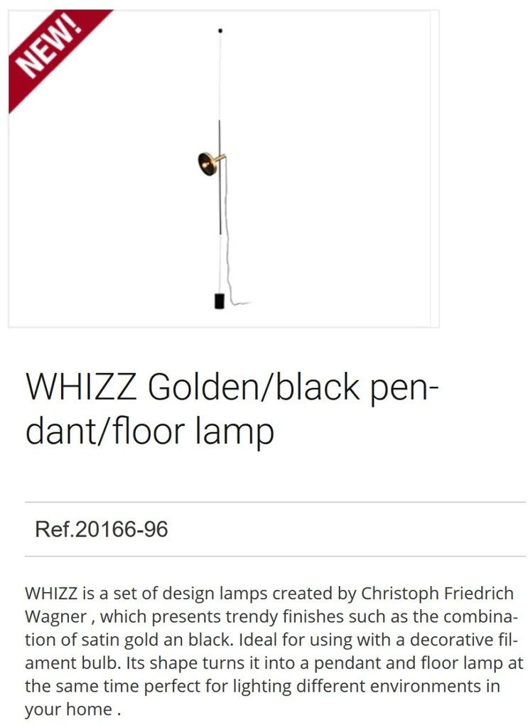 Lampa de podea tip pendul design modern WHIZZ auriu/negru