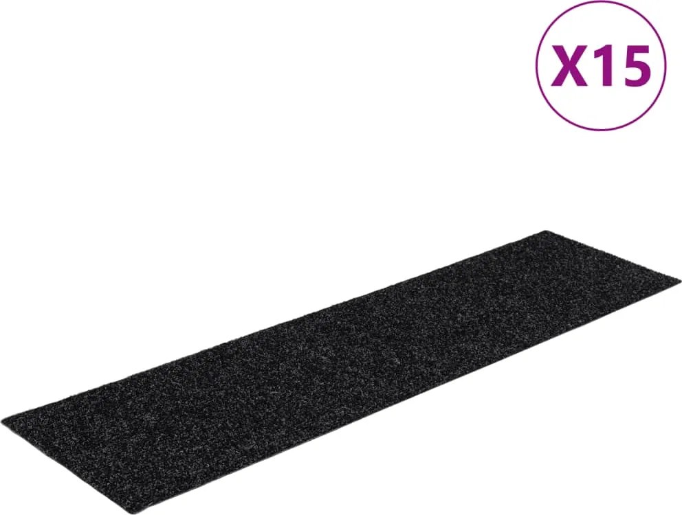 vidaXL Covorașe scări autoadezive, 15 buc., 76x20 cm, negre, dreptunghiulare