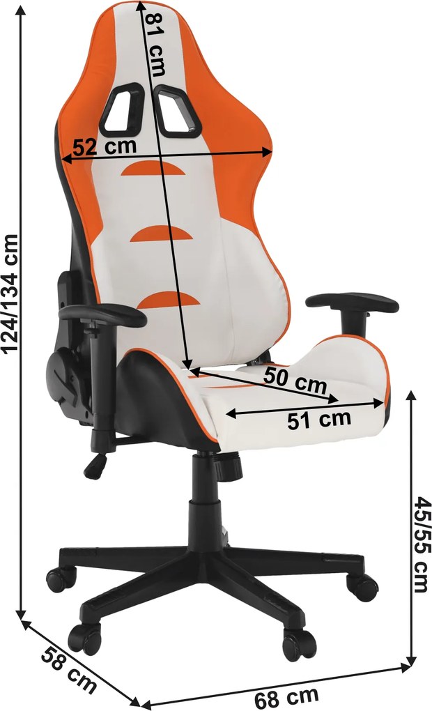 Scaun de birou/joc, alb/portocaliu/negru, portanţă 150 kg, ASKARE