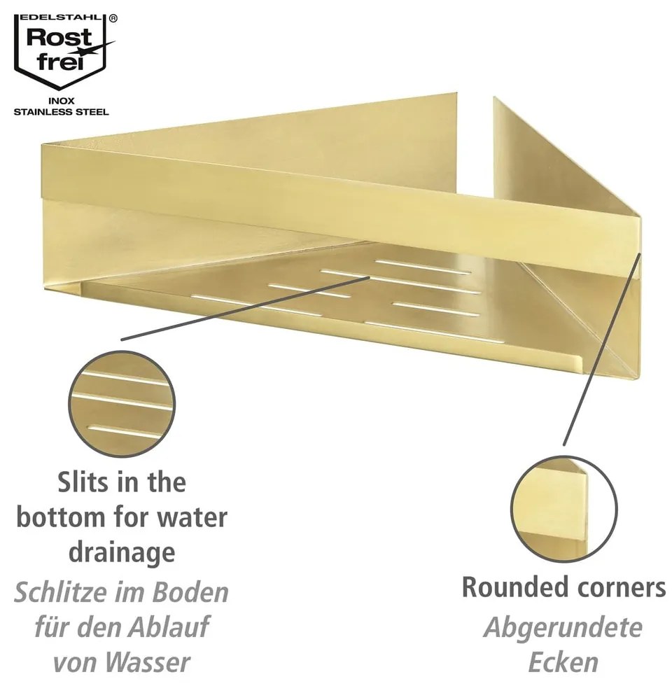 Raft pentru baie auriu de colț autoadeziv din oțel inoxidabil Genova – Wenko