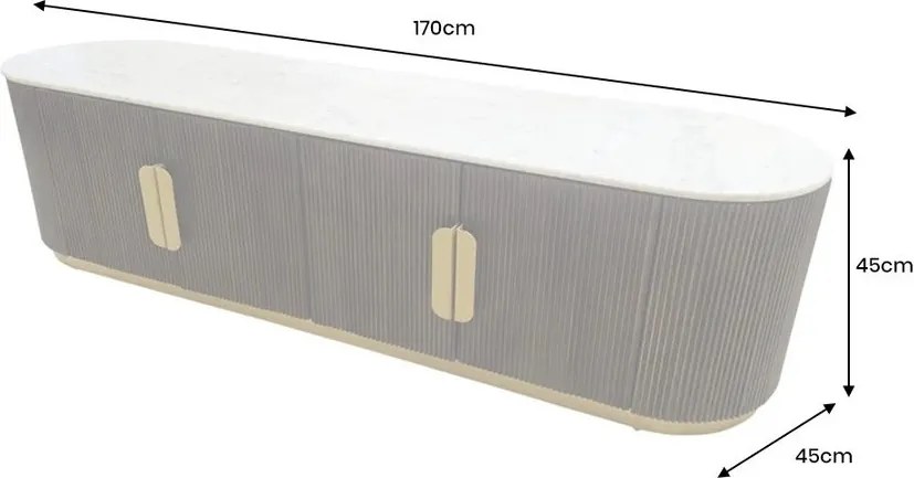 Comoda TV design retro, Lemn, Marmura alba, GATSBY 170cm