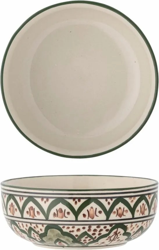 Bol din ceramică, verde, model mediteranean pictat manual, 6 x 15 cm, „Karlie”
