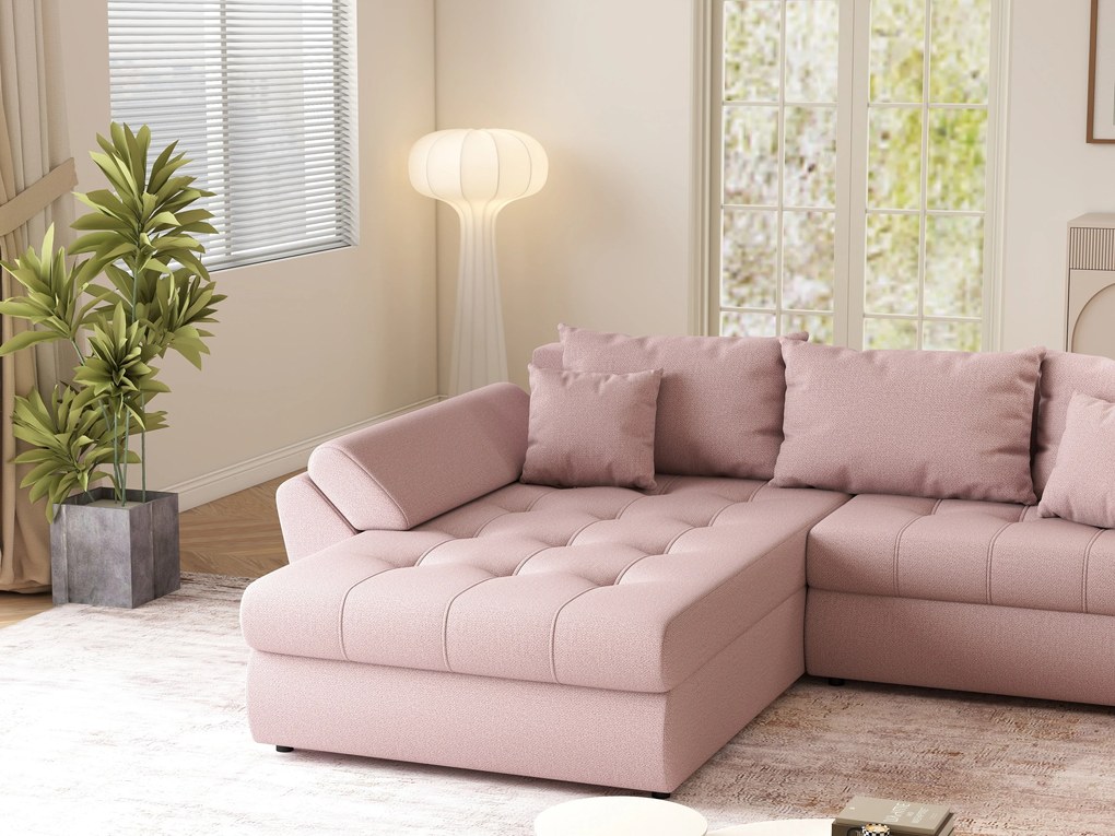 Colțar extensibil dumonde cu ladă de depozitare si sezut confortabil din spuma high-density, Loana Enjoy Flamingo 270x185 cm