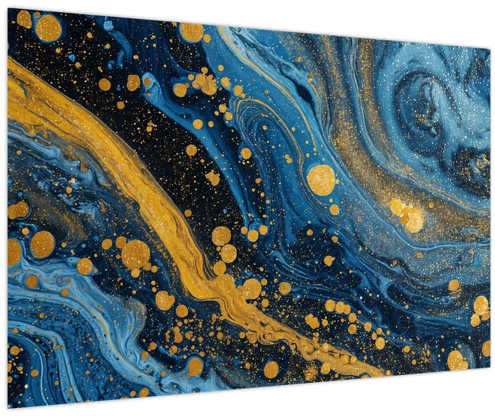Tablou - Abstracție albastră cu aur (90x60 cm)