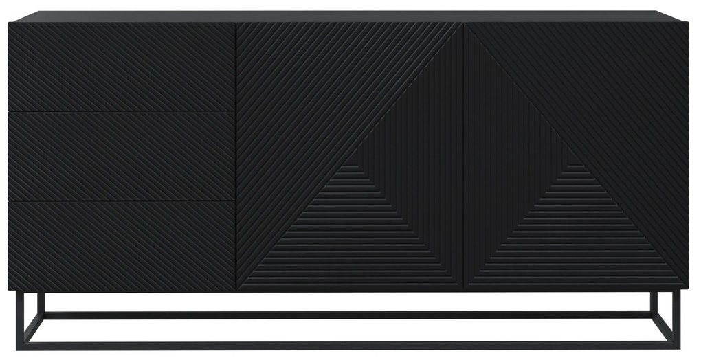 Comoda Asha 167 cm cu sertare și picioare metalice – negru mat