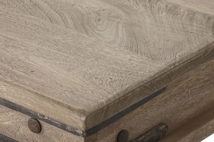 Măsuță de cafea dreptunghiulară din lemn masiv, natur, cu picioare în formă de balustru, finisaj mat, 45 x 170 x 107 cm, „Rostin” – Ethnic Collections