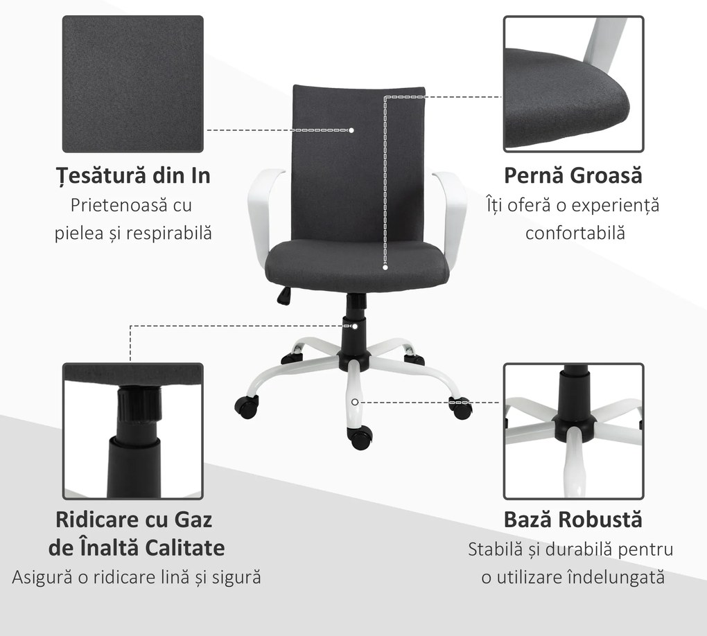 Vinsetto Scaun de Birou Ergonomic și Pivotant pentru Birou, Gri Închis | Aosom Romania