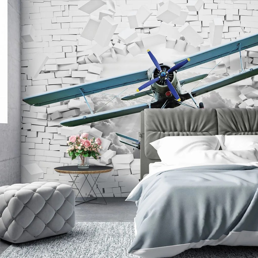Fototapet - Avionul zboară din perete 3D (152,5x104 cm)