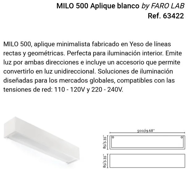 Aplica de perete din ghips MILO 500 White