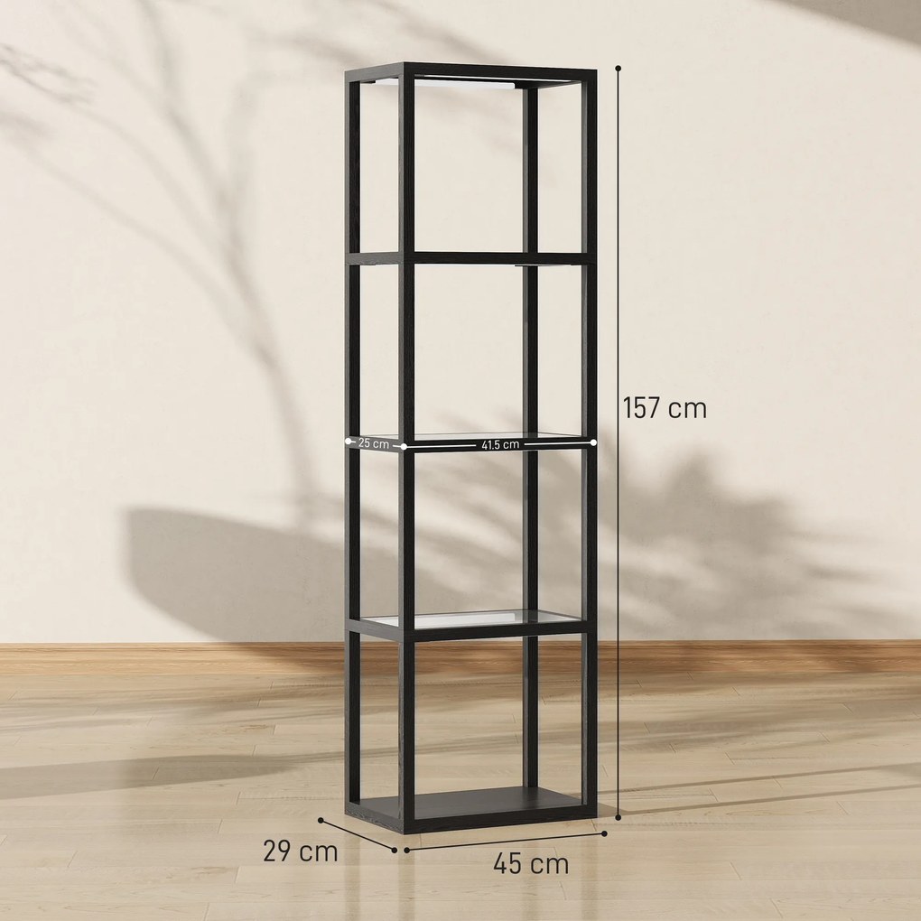 HOMCOM Lampă de podea RGB cu rafturi din sticlă, lampă LED cu 4 niveluri cu telecomandă, sincronizare muzicală, negru | Aosom Romania