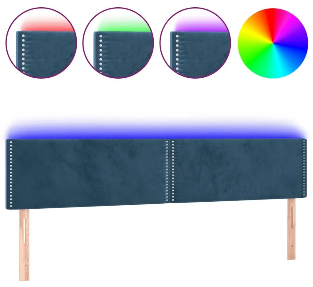 Tablie de pat cu LED, albastru inchis, 200x5x78 88 cm, catifea 1, Albastru inchis, 200 x 5 x 78 88 cm