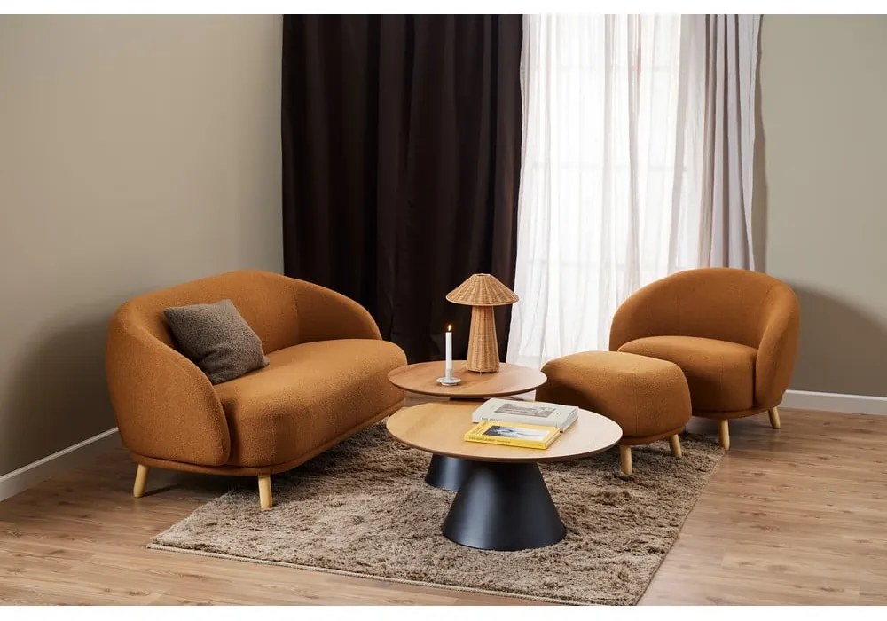 Măsuță de cafea neagră/în culoare naturală rotundă cu blat cu aspect de lemn de stejar ø 85 cm Soli – Actona