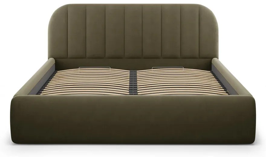 Pat matrimonial verde tapițat cu spațiu de depozitare cu somieră 200x200 cm Juno – Windsor & Co Sofas