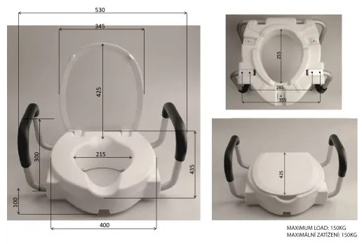 Ridder - Capac de toaletă înălțat cu mânere, alb