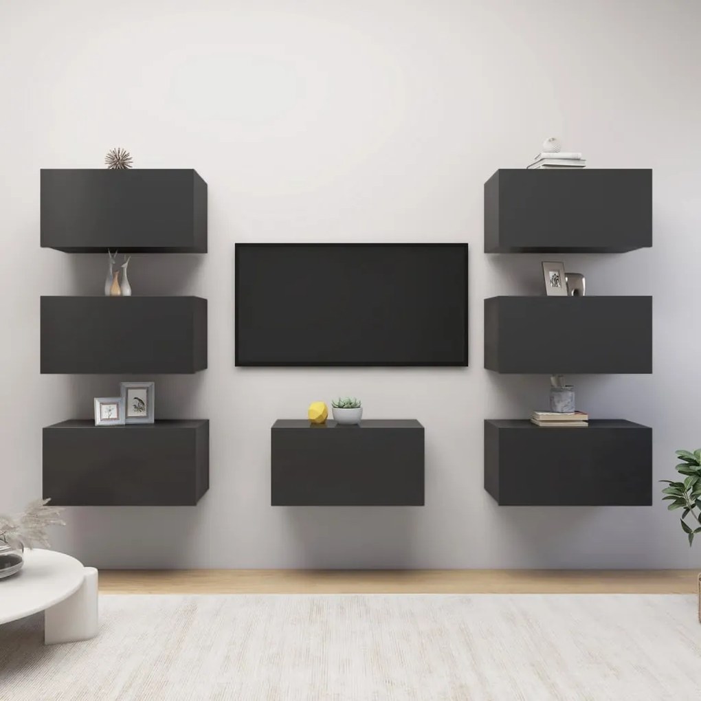 vidaXL Dulapuri TV, 7 buc., gri, 30,5x30x60 cm, lemn prelucrat