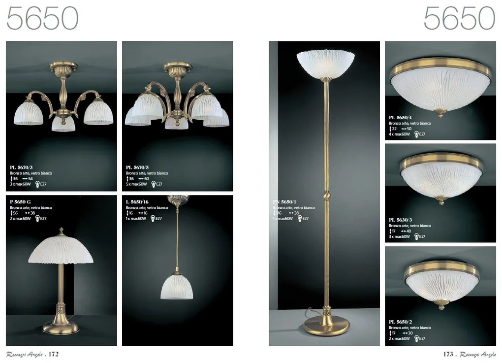 Candelabru clasic design italian din alama, sticla 5650 RA-L. 5650/5