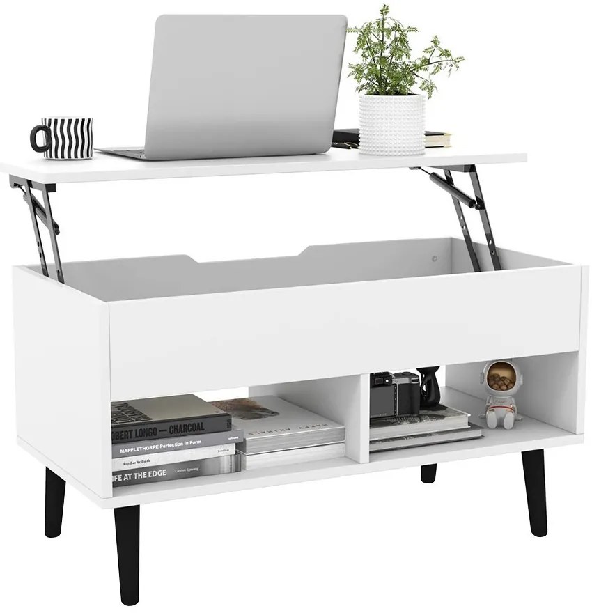 Masă de cafea cu blat rabatabil, alb