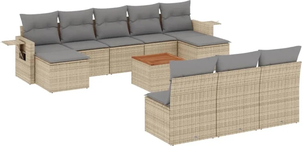 vidaXL Set canapele de grădină, 11 piese, cu perne, bej, poliratan
